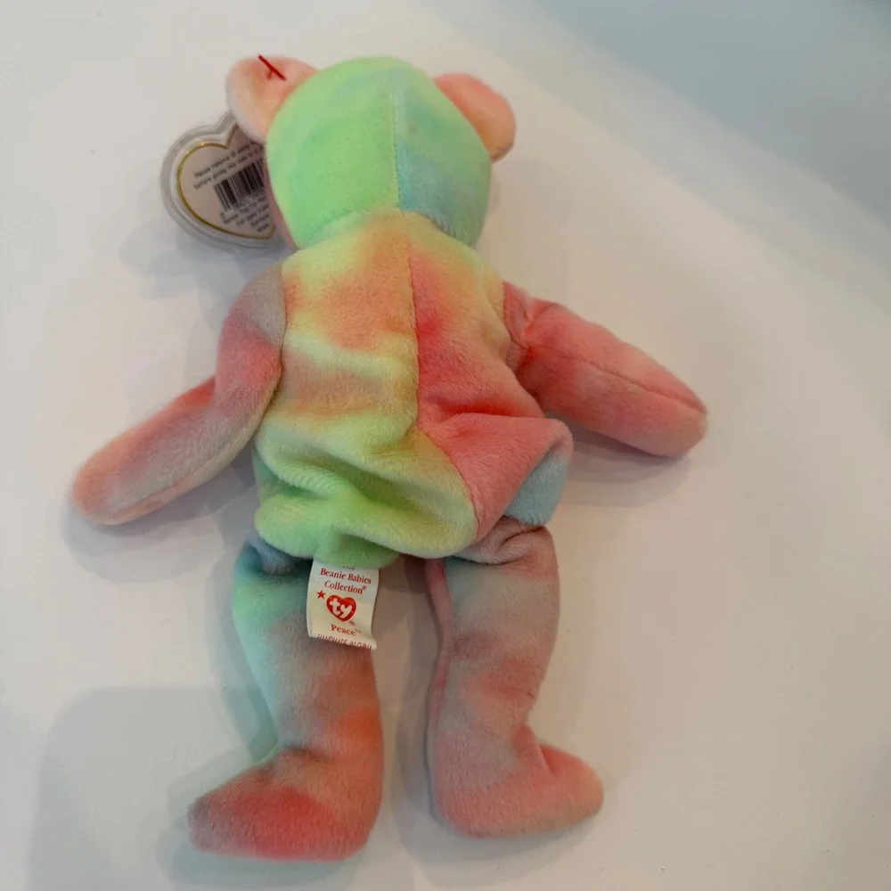 Ty Beanie Baby Peace the Bear 1996 Tie Dye Pastel Rainbow Plush with Tags 4053